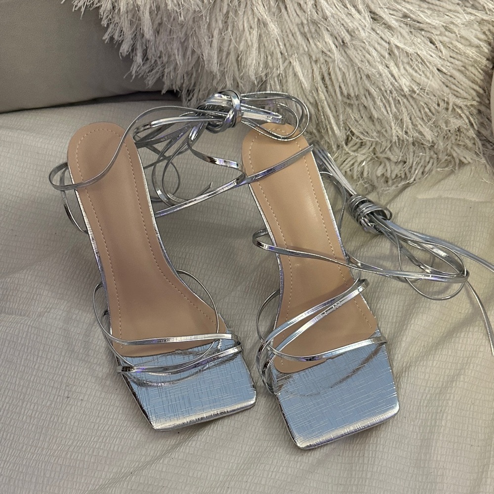 Silver Strappy Lace Up Women's Sandals